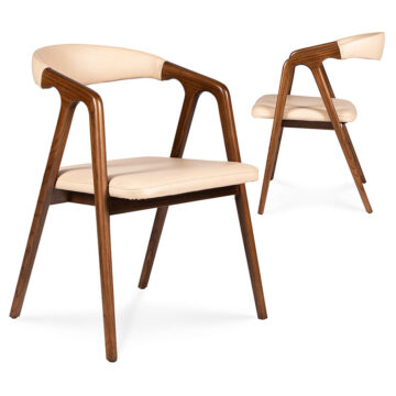 Mid-Century Modern Wooden Chairs Elegant Beige Upholstery