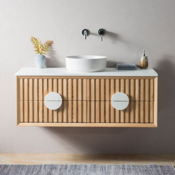 Sleek Oak Wall-Mounted Vanity with White Countertop