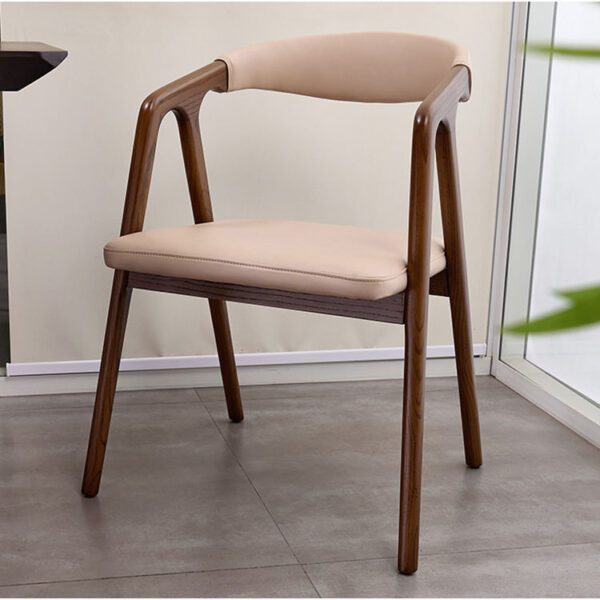 Mid-Century Modern Wooden Chairs Elegant Beige Upholstery 1