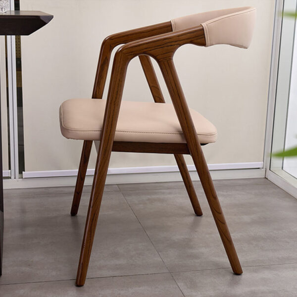 Mid-Century Modern Wooden Chairs Elegant Beige Upholstery 1