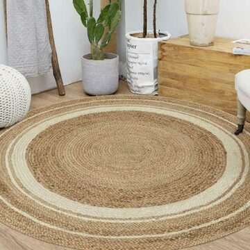 Elegant Handcrafted Jute Area Rug - Eco-Friendly Round Beige Mat