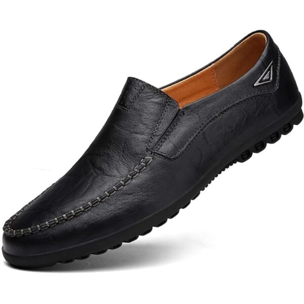 Men’s Black Genuine Leather Loafers – Lightweight Slip-On Casual Driving Shoes (Size 7–12) 1