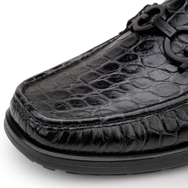Men’s Black Crocodile Pattern Leather Loafers – Slip-On Dress Shoes with Buckle (Size 7–12) 1