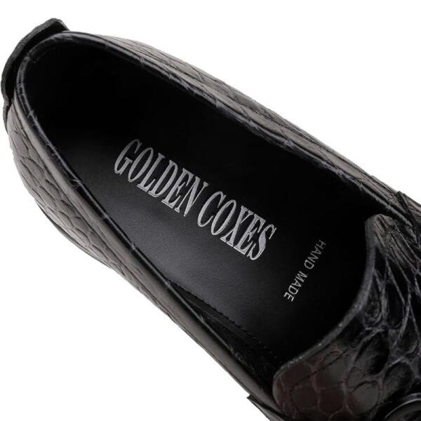 Men’s Black Crocodile Pattern Leather Loafers – Slip-On Dress Shoes with Buckle (Size 7–12) 1