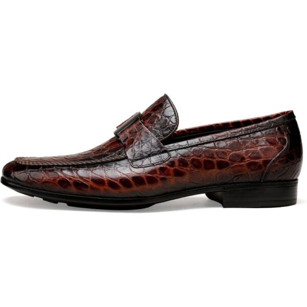 Men’s Brown Crocodile Pattern Leather Loafers – Slip-On Dress Shoes with Buckle (Size 7–12) 1