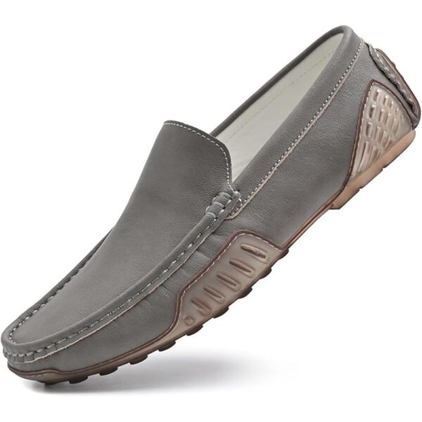 Men’s Grey Leather Casual Loafers – Lightweight Slip-On Driving Shoes (Size 7–12) 1