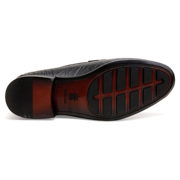 Men’s Black Ostrich Pattern Leather Loafers – Slip-On Dress Shoes with Buckle (Size 7–12) 1