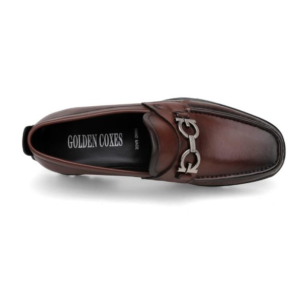 Men’s Coffee Leather Loafers with Metal Buckle – Slip-On Dress Shoes (Size 7–12) 1
