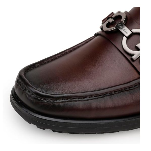 Men’s Coffee Leather Loafers with Metal Buckle – Slip-On Dress Shoes (Size 7–12) 1
